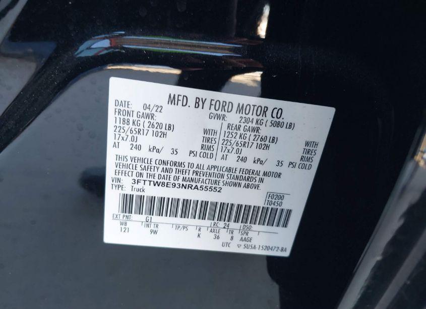 Photo 9 of 2022 Ford Maverick XL (VIN 3FTTW8E93NRA55552)