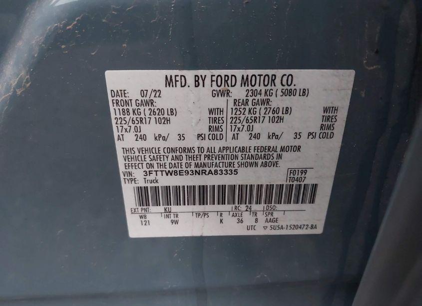 Photo 9 of 2022 Ford Maverick XL (VIN 3FTTW8E93NRA83335)