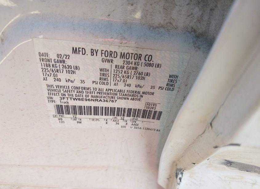 Photo 9 of 2022 Ford Maverick XL (VIN 3FTTW8E96NRA36767)