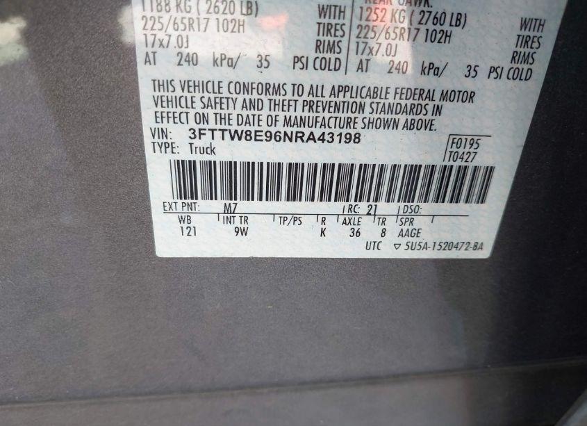 Photo 9 of 2022 Ford Maverick XL (VIN 3FTTW8E96NRA43198)