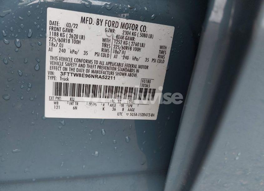 Photo 9 of 2022 Ford Maverick LARIAT (VIN 3FTTW8E96NRA52211)