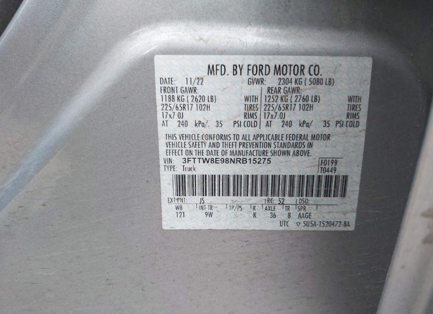 Photo 9 of 2022 Ford Maverick XL (VIN 3FTTW8E98NRB15275)