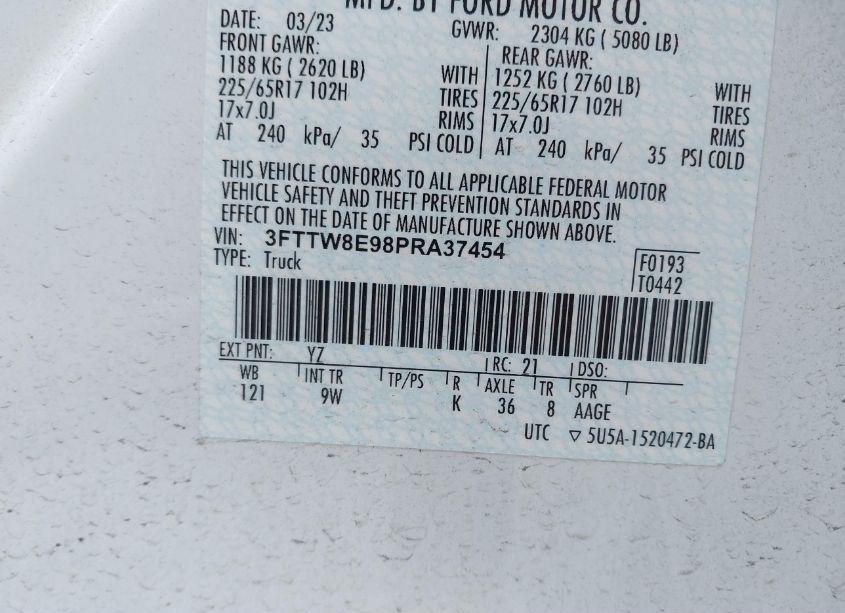 Photo 9 of 2023 Ford Maverick XL (VIN 3FTTW8E98PRA37454)