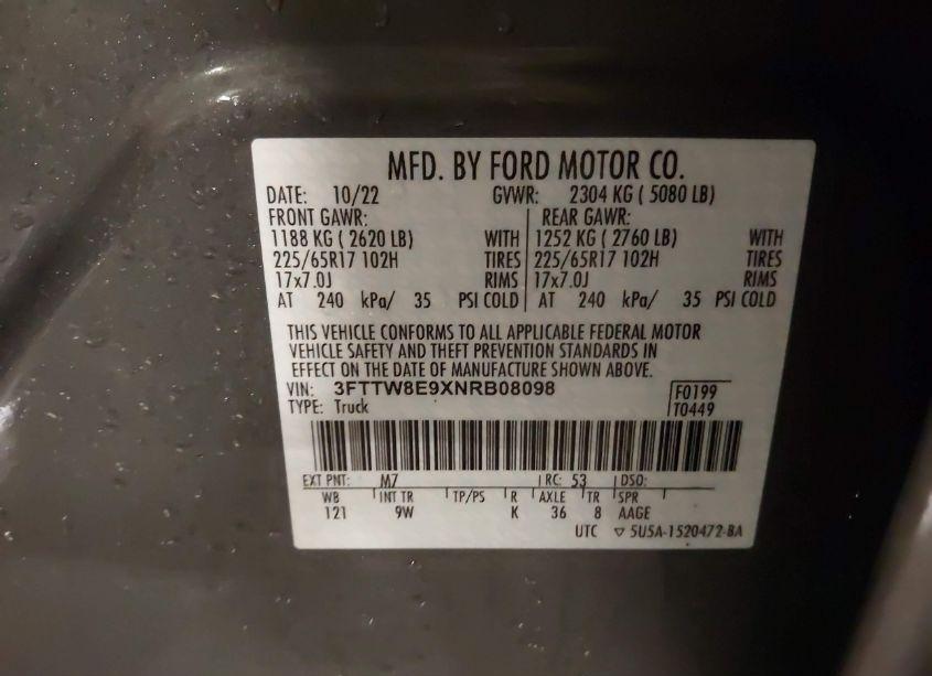 Photo 9 of 2022 Ford Maverick XL (VIN 3FTTW8E9XNRB08098)