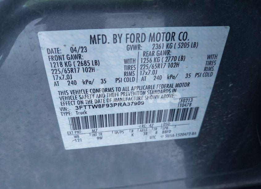 Photo 9 of 2023 Ford Maverick XL (VIN 3FTTW8F93PRA37909)