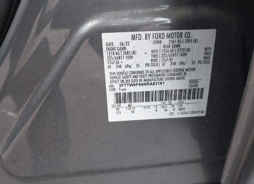 Photo 9 of 2022 Ford Maverick XLT (VIN 3FTTW8F94NRA83181)