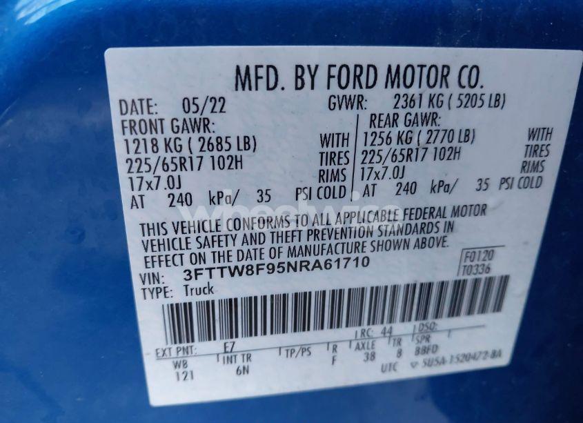 Photo 9 of 2022 Ford Maverick LARIAT (VIN 3FTTW8F95NRA61710)