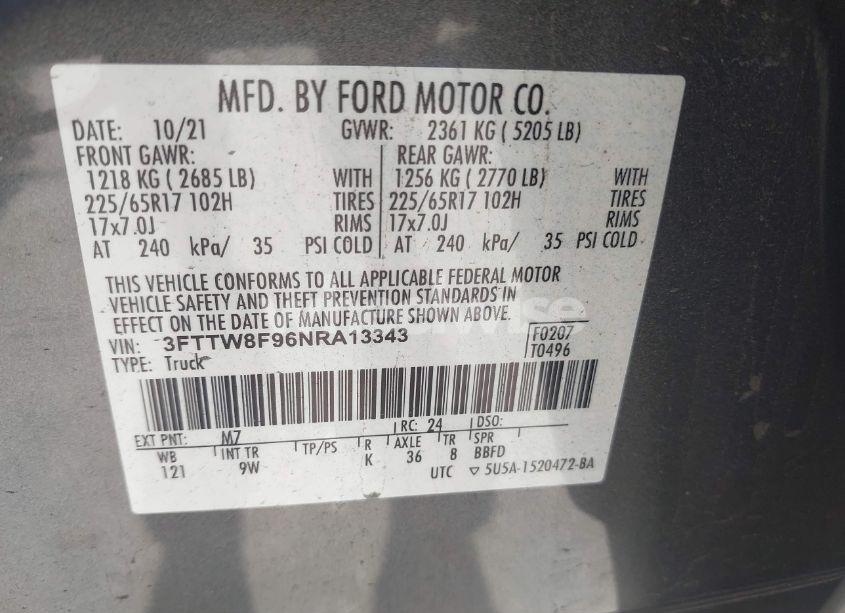 Photo 9 of 2022 Ford Maverick XL (VIN 3FTTW8F96NRA13343)