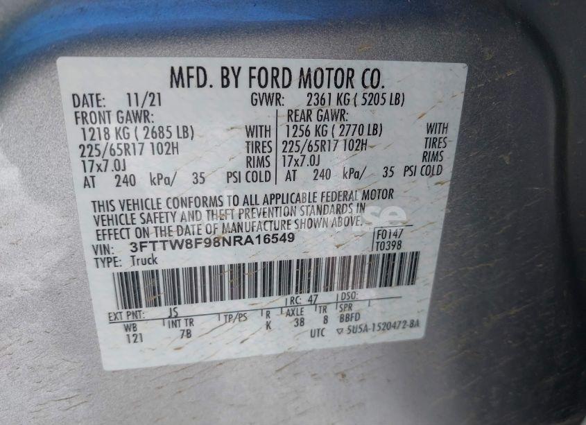 Photo 9 of 2022 Ford Maverick XLT (VIN 3FTTW8F98NRA16549)