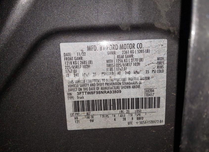 Photo 9 of 2022 Ford Maverick XL (VIN 3FTTW8F98NRA93809)