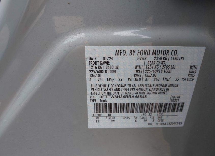 Photo 9 of 2024 Ford Maverick XLT (VIN 3FTTW8H34RRA48848)