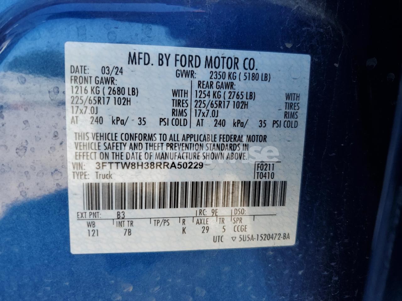 Photo 12 of 2024 FORD MAVERICK XLT (VIN 3FTTW8H38RRA50229)