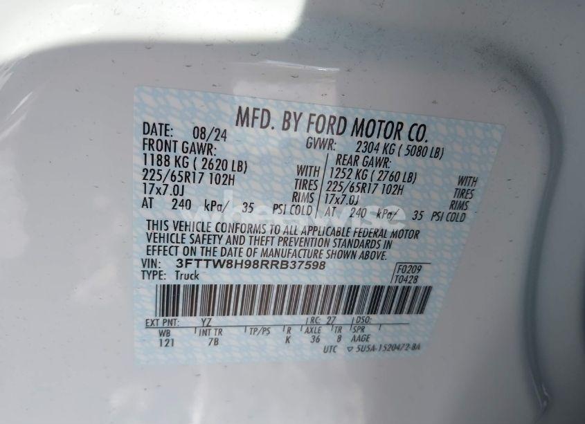 Photo 9 of 2024 Ford Maverick XLT (VIN 3FTTW8H98RRB37598)