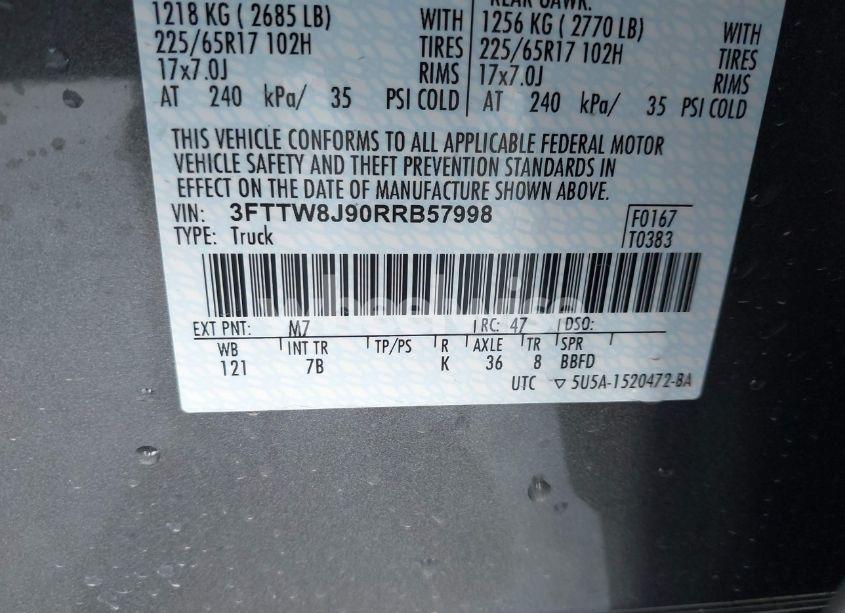 Photo 9 of 2024 Ford Maverick XLT (VIN 3FTTW8J90RRB57998)