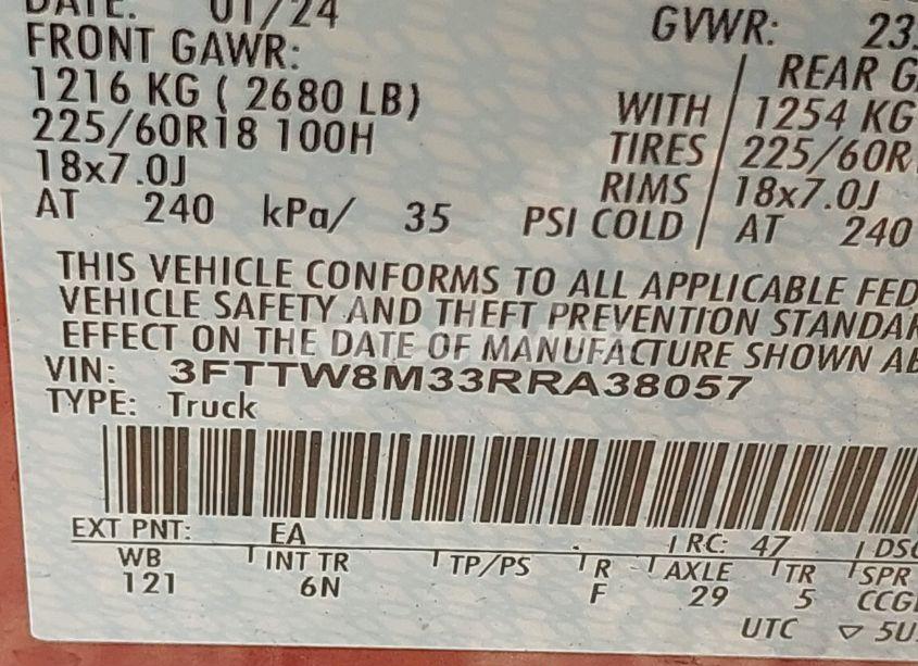 Photo 9 of 2024 Ford Maverick LARIAT (VIN 3FTTW8M33RRA38057)