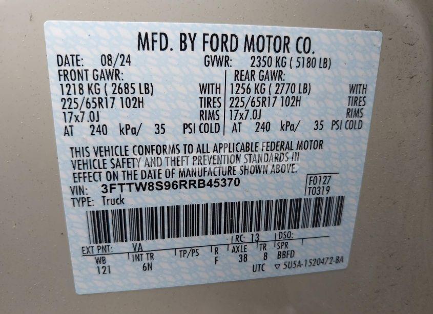 Photo 9 of 2024 Ford Maverick LARIAT (VIN 3FTTW8S96RRB45370)