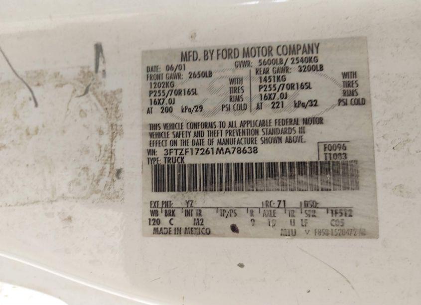 Photo 9 of 2001 Ford F-150 XL/XLT (VIN 3FTZF17261MA78638)