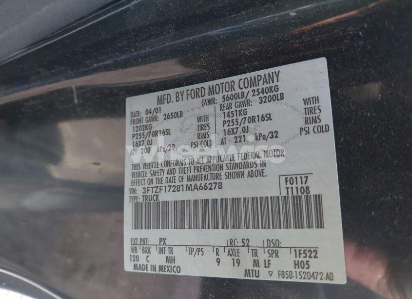 Photo 9 of 2001 Ford F-150 XL/XLT (VIN 3FTZF17281MA66278)