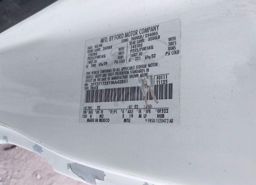 Photo 9 of 2000 Ford F-150 WORK SERIES/XL/XLT (VIN 3FTZF172XYMA42851)