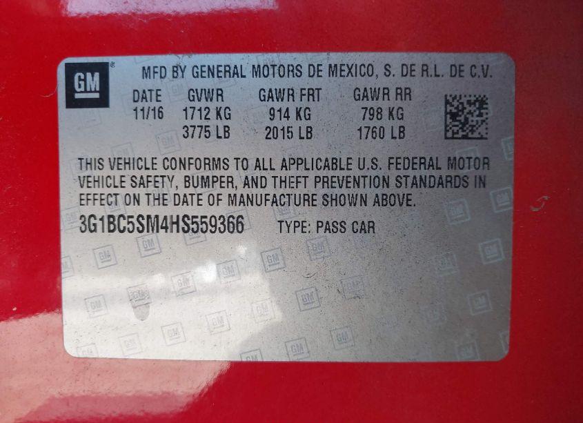 Photo 9 of 2017 Chevrolet Cruze LS AUTO (VIN 3G1BC5SM4HS559366)