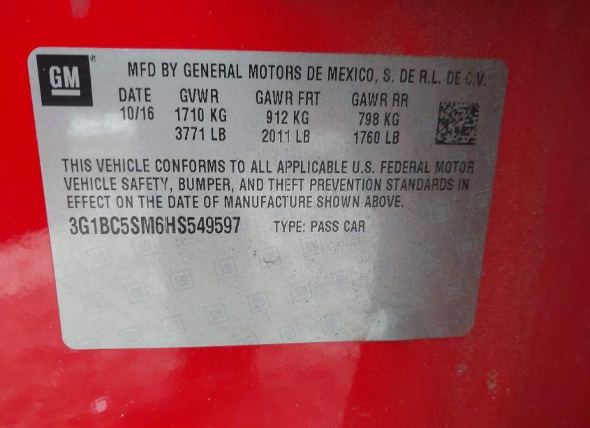 Photo 9 of 2017 Chevrolet Cruze LS AUTO (VIN 3G1BC5SM6HS549597)