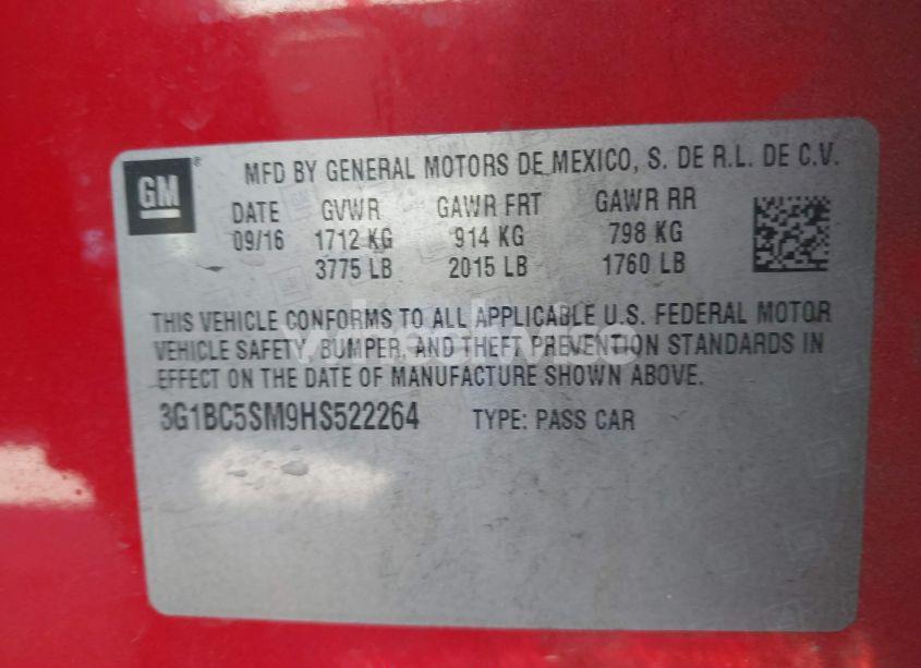 Photo 9 of 2017 Chevrolet Cruze LS AUTO (VIN 3G1BC5SM9HS522264)