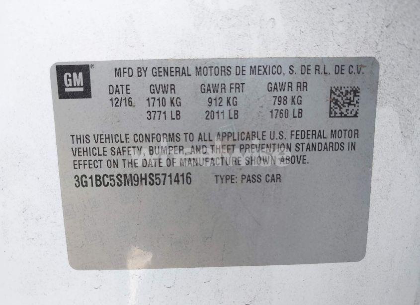 Photo 9 of 2017 Chevrolet Cruze LS AUTO (VIN 3G1BC5SM9HS571416)