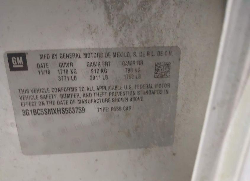 Photo 9 of 2017 Chevrolet Cruze LS AUTO (VIN 3G1BC5SMXHS563759)