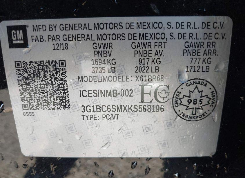 Photo 9 of 2019 Chevrolet Cruze LS (VIN 3G1BC6SMXKS568196)