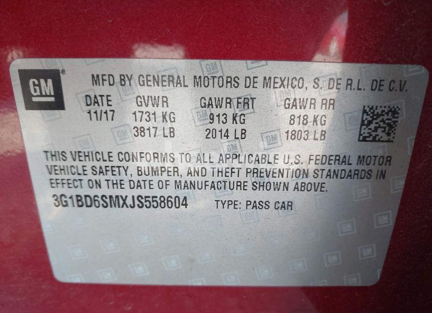 Photo 9 of 2018 Chevrolet Cruze LT MANUAL (VIN 3G1BD6SMXJS558604)