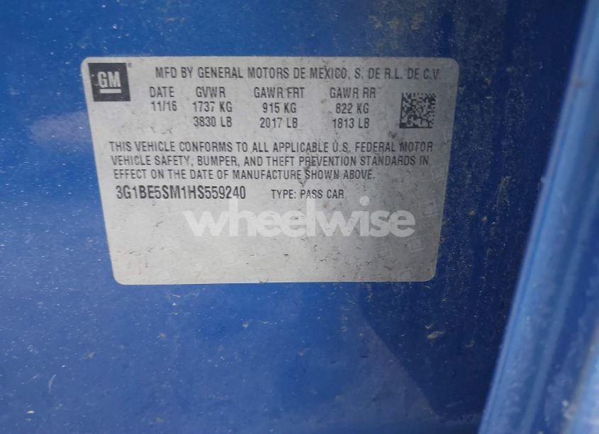 Photo 9 of 2017 Chevrolet Cruze LT AUTO (VIN 3G1BE5SM1HS559240)