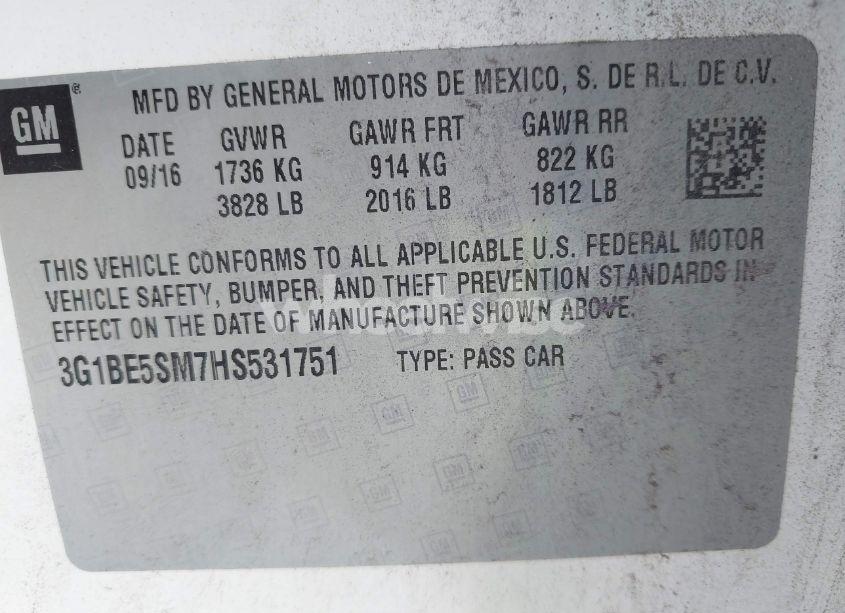 Photo 9 of 2017 Chevrolet Cruze LT AUTO (VIN 3G1BE5SM7HS531751)