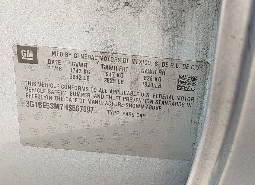 Photo 9 of 2017 Chevrolet Cruze LT AUTO (VIN 3G1BE5SM7HS567097)