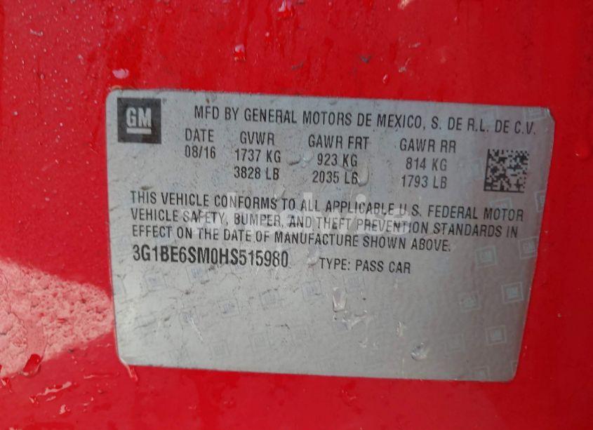 Photo 9 of 2017 Chevrolet Cruze LT AUTO (VIN 3G1BE6SM0HS515980)