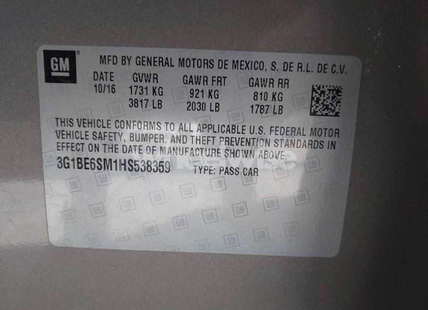 Photo 9 of 2017 Chevrolet Cruze LT AUTO (VIN 3G1BE6SM1HS538359)