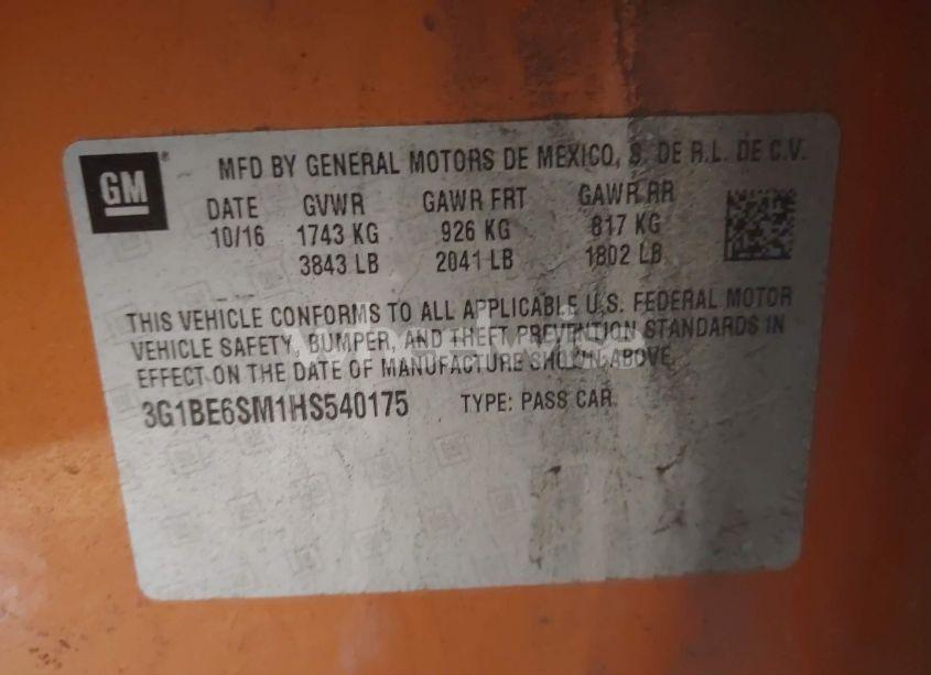 Photo 9 of 2017 Chevrolet Cruze LT AUTO (VIN 3G1BE6SM1HS540175)