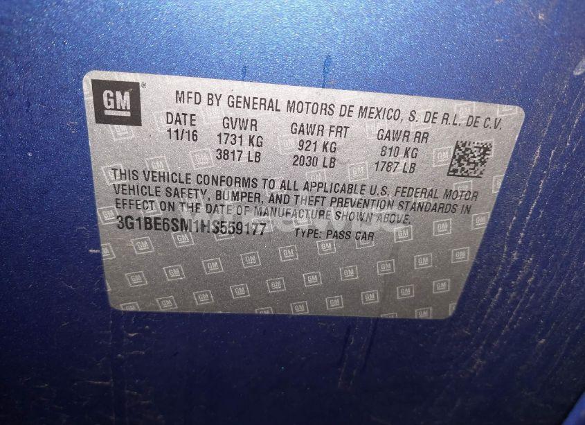 Photo 9 of 2017 Chevrolet Cruze LT AUTO (VIN 3G1BE6SM1HS559177)