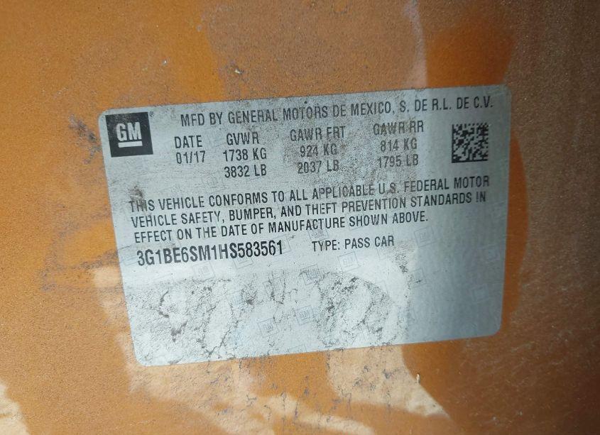 Photo 9 of 2017 Chevrolet Cruze LT AUTO (VIN 3G1BE6SM1HS583561)