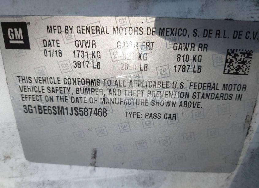 Photo 9 of 2018 Chevrolet Cruze LT AUTO (VIN 3G1BE6SM1JS587468)