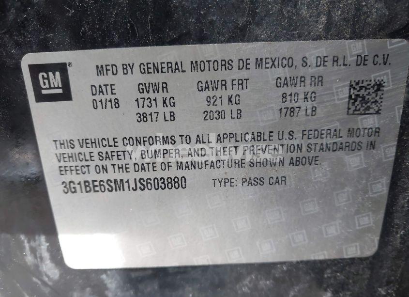 Photo 9 of 2018 Chevrolet Cruze LT AUTO (VIN 3G1BE6SM1JS603880)