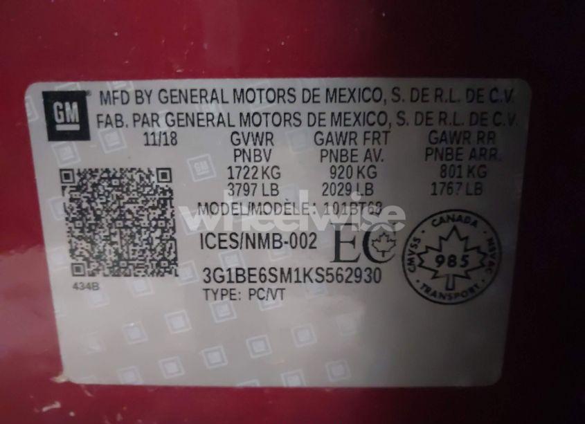 Photo 9 of 2019 Chevrolet Cruze LT (VIN 3G1BE6SM1KS562930)