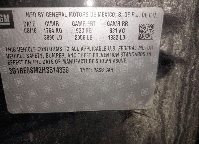 Photo 9 of 2017 Chevrolet Cruze LT AUTO (VIN 3G1BE6SM2HS514359)