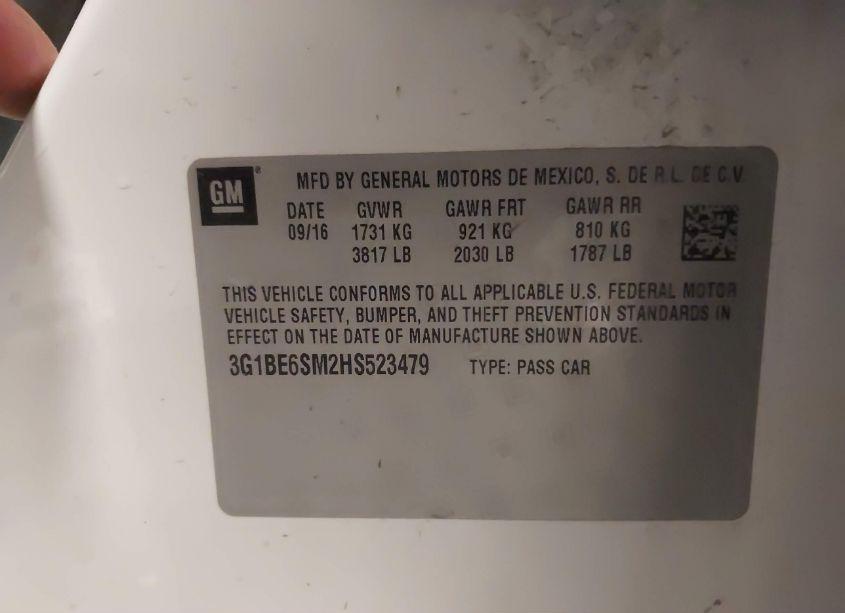 Photo 9 of 2017 Chevrolet Cruze LT AUTO (VIN 3G1BE6SM2HS523479)