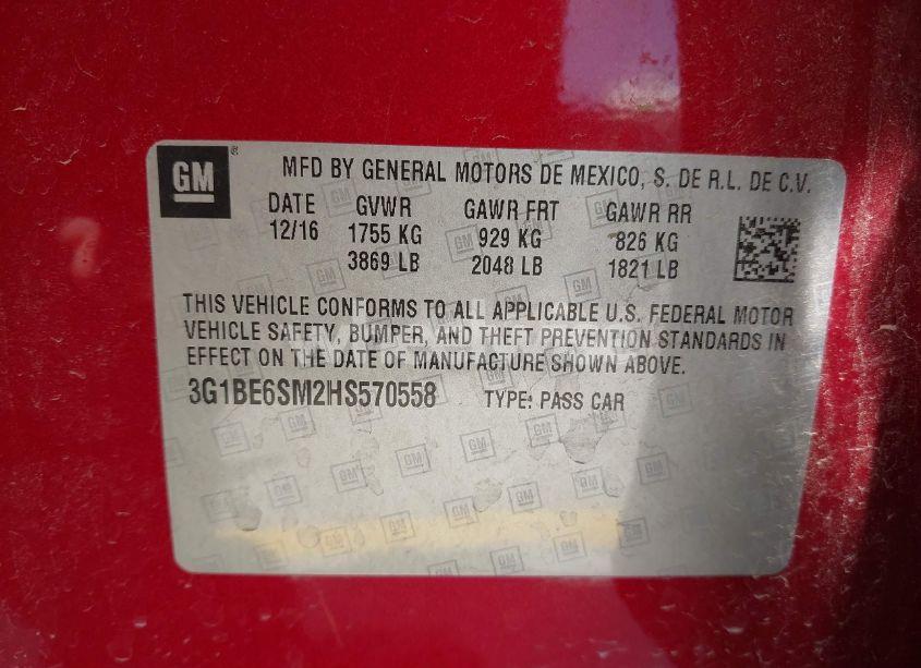 Photo 9 of 2017 Chevrolet Cruze LT AUTO (VIN 3G1BE6SM2HS570558)