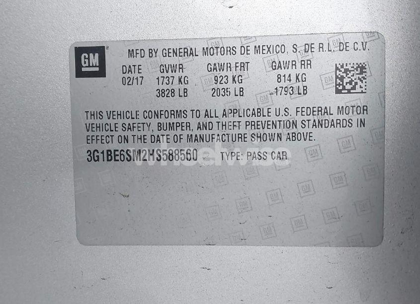 Photo 9 of 2017 Chevrolet Cruze LT AUTO (VIN 3G1BE6SM2HS588560)