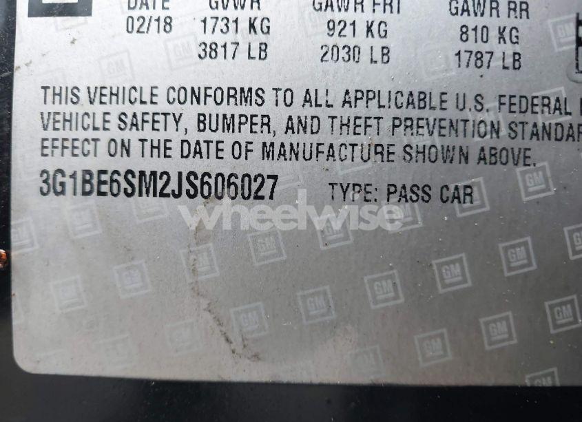 Photo 9 of 2018 Chevrolet Cruze LT AUTO (VIN 3G1BE6SM2JS606027)