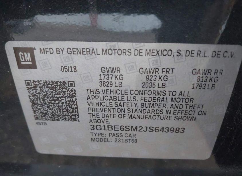 Photo 9 of 2018 Chevrolet Cruze LT AUTO (VIN 3G1BE6SM2JS643983)