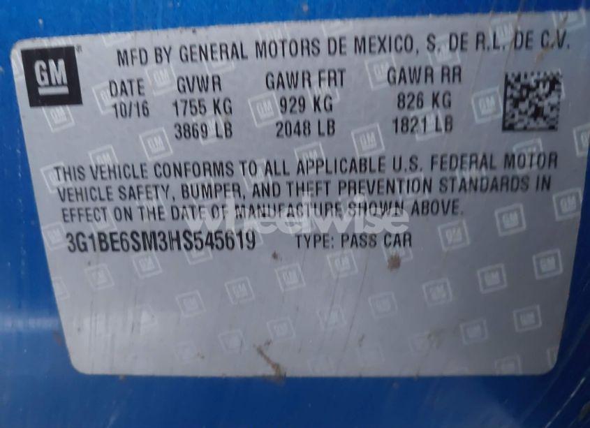 Photo 9 of 2017 Chevrolet Cruze LT AUTO (VIN 3G1BE6SM3HS545619)