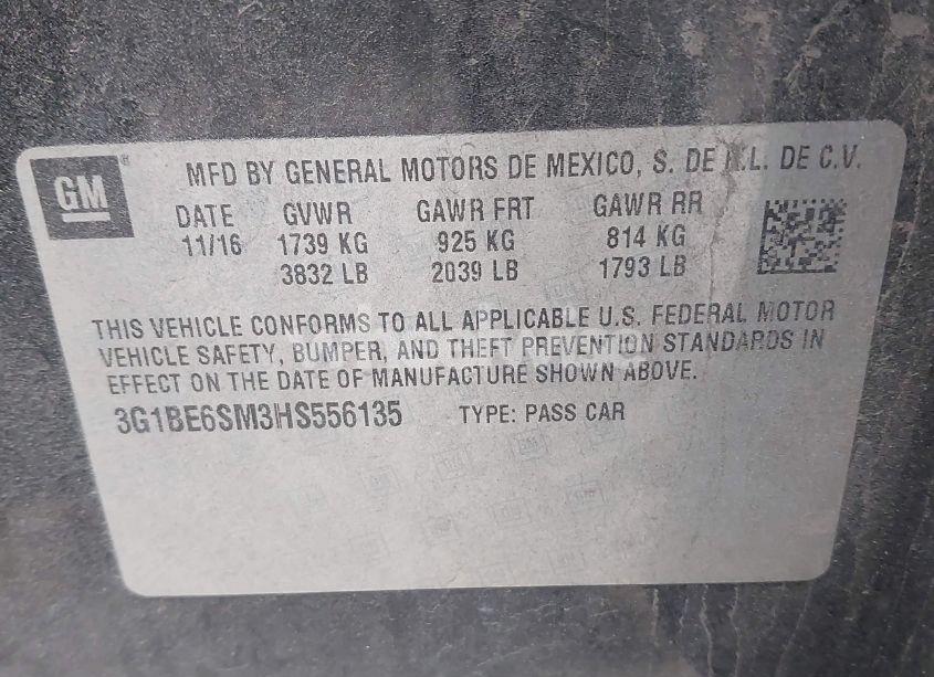 Photo 9 of 2017 Chevrolet Cruze LT AUTO (VIN 3G1BE6SM3HS556135)