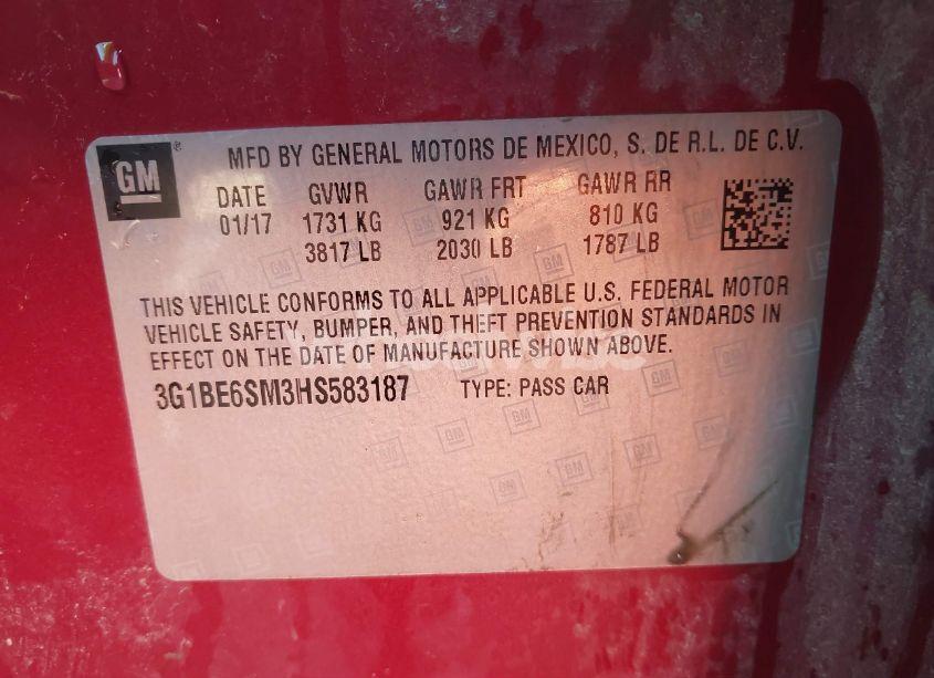 Photo 9 of 2017 Chevrolet Cruze LT AUTO (VIN 3G1BE6SM3HS583187)